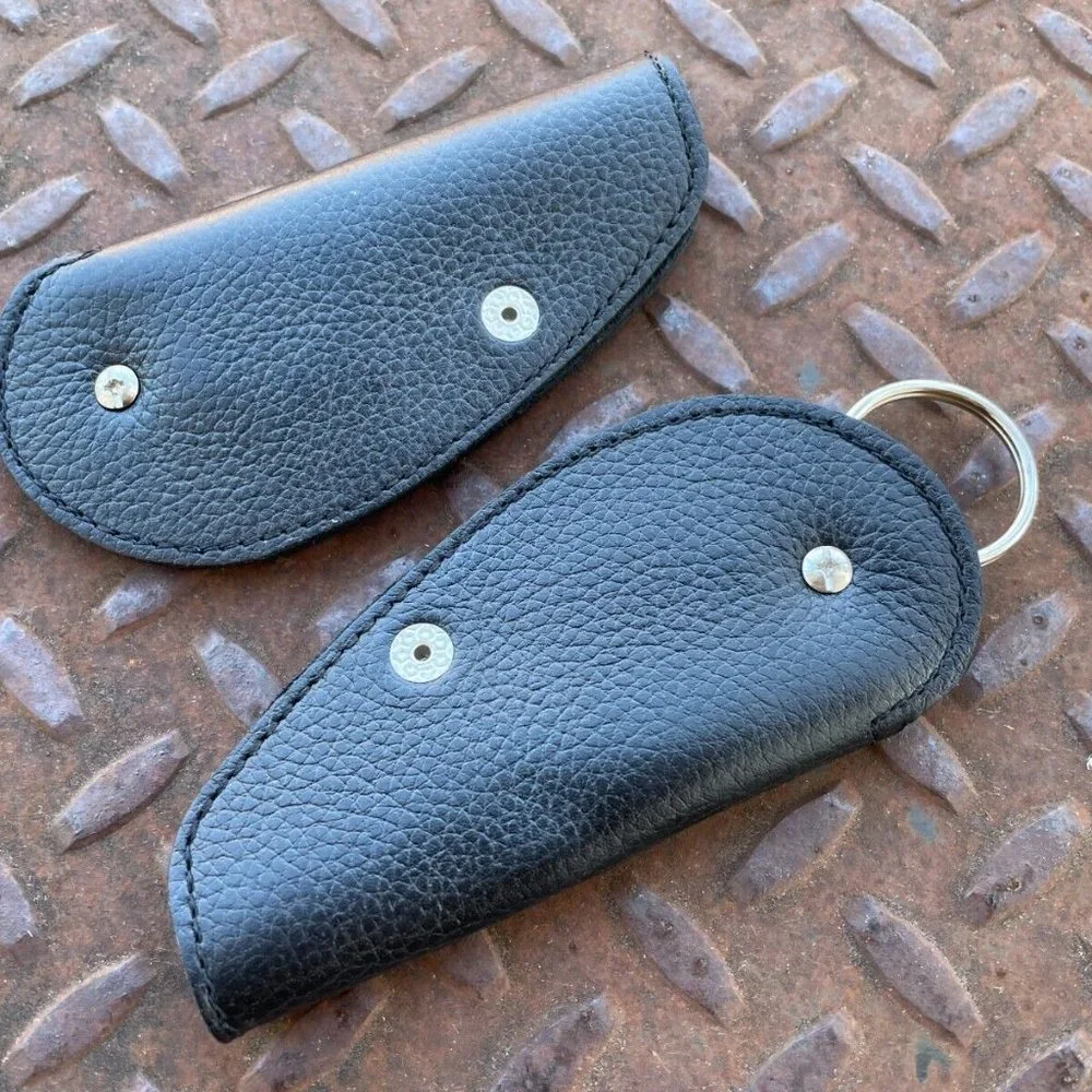 Genuine Leather Keychains Black Handmade Keys Holder Lot of 2 Keyrings Keyfobs